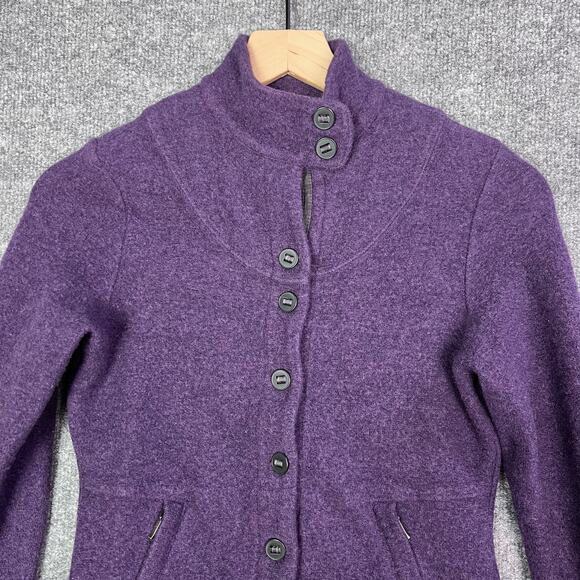 Ibex Womens Size S Carrie Merino Wool Button Up Jacket Mock Neck Purple - Picture 3 of 10